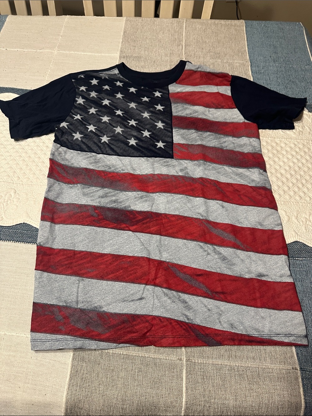 Place Boys' Short Sleeve American Flag Tee - Red, Gray & Navy
